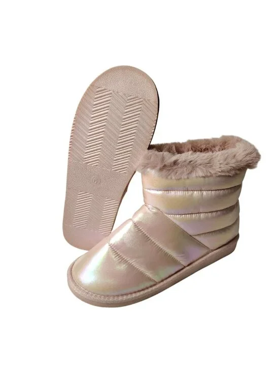 SO Mars Big Girls Blush Iridescent Quilted Boot W/ Faux Fur Trim Size 6 - Picture 6 of 11